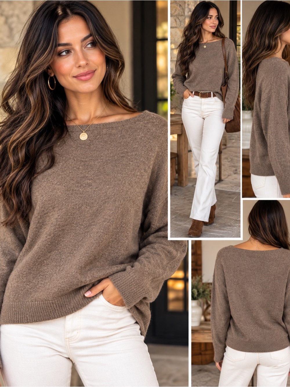 Quince 100% Mongolian Cashmere Relaxed Boat Neck Sweater Brown XS